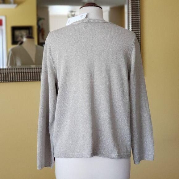 EILEEN FISHER Cropped Open Front Cotton Cardigan Metallic Women's Size Large - Picture 7 of 11
